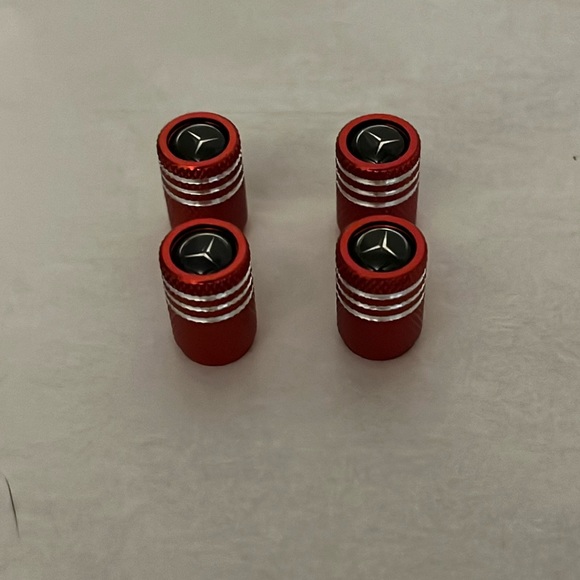 MERCEDES BENZ TIRE VALVE STEM CAPS RED - Picture 1 of 2